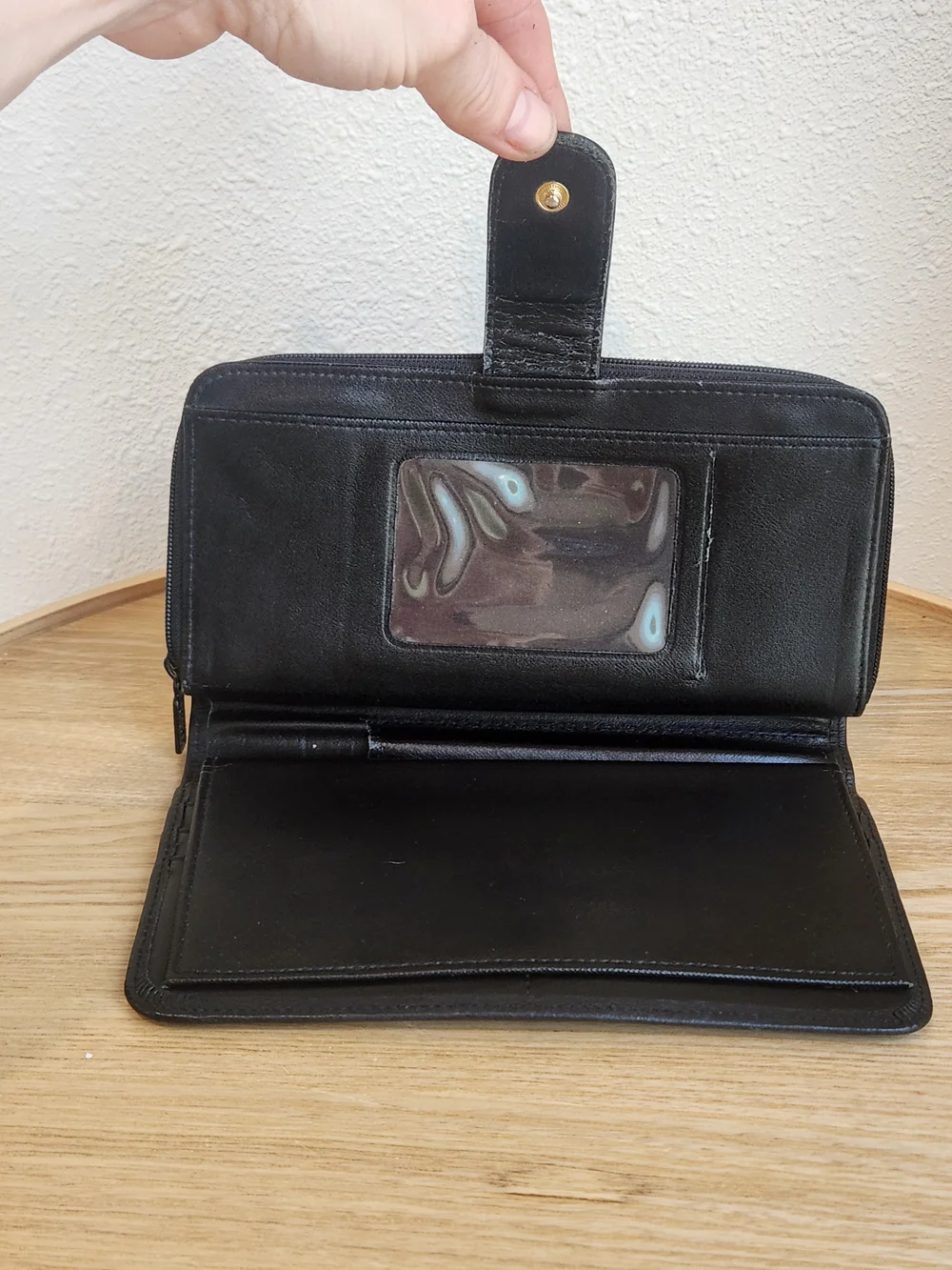 Buxton Black Leather Zip-Around Wallet with Snap Tab